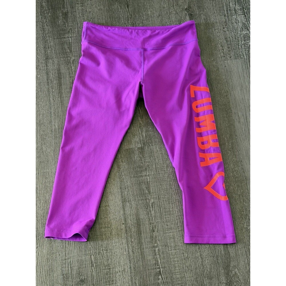 Zumba Wear Marvelous Leggings Womens M Purple Orange Logo Dance Fitness Pants
